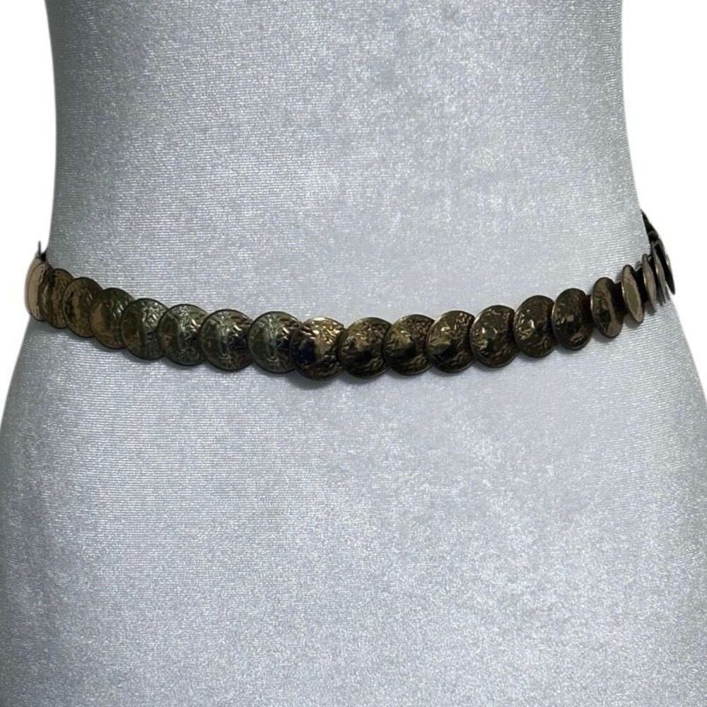 Vintage Coin Statement Stretch Belt Women's Large Gold-tone Hammered Metal Discs